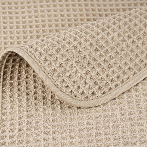 POLYTE 430 GSM Poly Blend Microfiber Quick Dry Waffle Hand Towel, 16x30 in - color: Beige