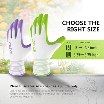 COOLJOB 10 Pairs Gardening Gloves for Women, Breathable Rubber Coated, M - color: Lavender Purple, Apple Green, size: Medium (Pack of 10)