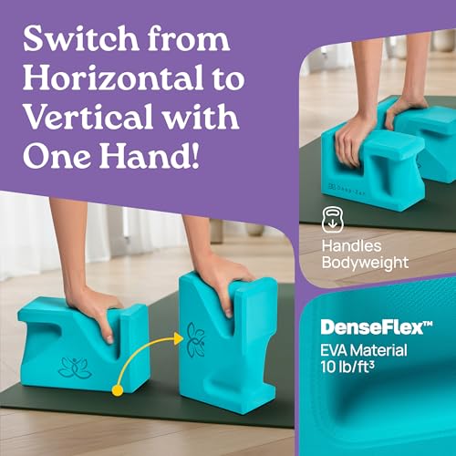 PRO Yoga Blocks | Ergonomic Yoga Block 2 Pack for Wrist Comfort and Support | EVA Foam Exercise Blocks, 2x Knee Pads & Yoga Strap | Pilates Block Set | Bricks to Eliminate Wrist Pain - color: Blue