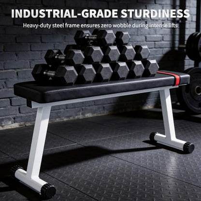 Collapsible Flat Weight Bench for Home Gym - Heavy Duty 440LB Capacity Strength Training Bench - Ideal for Dumbbell Press, Perch-Ups, Ab Workouts - Compact, Space-Saving Design - Black