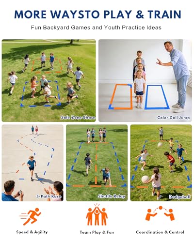 Court Lines Marker Set, 24 Boundary Markers + 48 Ground Stakes, Indoor/Outdoor Field Marking Kit for Pickleball Court, Multi-Use Lines for Training, Games & Fitness Drills, Agility, Dodgeball, Soccer