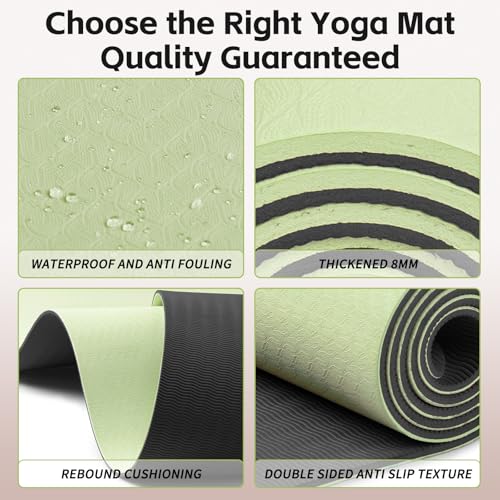 PAIDU Yoga Mat 8mm TPE Non‑Slip Fitness Mat with Strap for Home Workouts - color: Green&Black