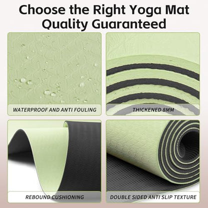 PAIDU Yoga Mat 8mm TPE Non‑Slip Fitness Mat with Strap for Home Workouts - color: Green&Black