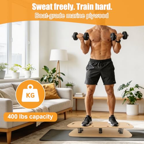 Wooden Balance Board – 400 lbs Capacity 360° Dynamic Spring Rebound Wobble Board Exercise Equipment Balance Trainer for Adults Kids Core Strengthening Standing Desk Physical Therapy Surf Training Home Workout - size: rectangle