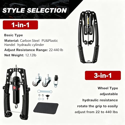 Hydraulic Arm Trainer, 1/3-in-1 Adjustable 22-440lbs Chest Expander with Ab Roller Wheel, Home Gym Full Body Fitness Equipment for Arm Chest Shoulder Abdominal Muscle Training for Men Women