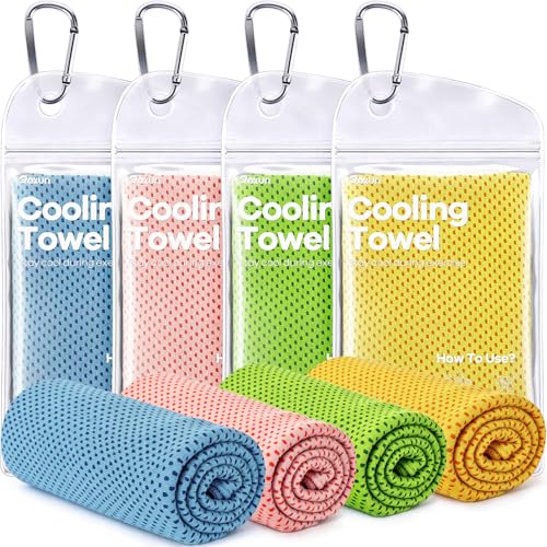 ROXUN 4 Pack Cooling Towels, 40''x12'' Soft Breathable Chilly Neck Ice Towel for Workout Running Golf Grayish Blue+Light Pink+Green+Yellow - color: Grayish Blue+light Pink+green+yellow