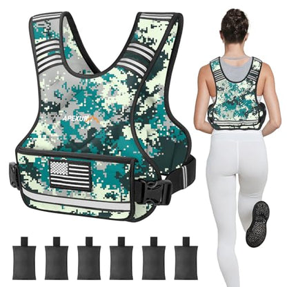 Adjustable Weighted Vest, 4-10lb/12-18lb/20-32lb Vest with 6 Ironsand Weights and Large Pocket, Weight Vest for Men Women Strength Training, Running, Walking - color: Digital Camo, size: 12-18lbs