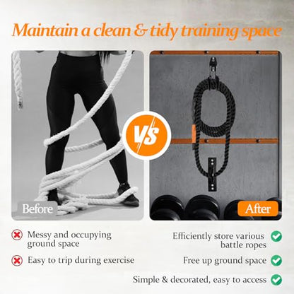 Battle Rope Anchor Kit Wall Mount, Set With Workout Wall Anchor And Rope Hook For 30-50 Feet, 1-2.5" Battle Ropes For Home Gym, Battle Rope Wall Mount Holder, Heavy Duty Gym Storage Rack - size: Small