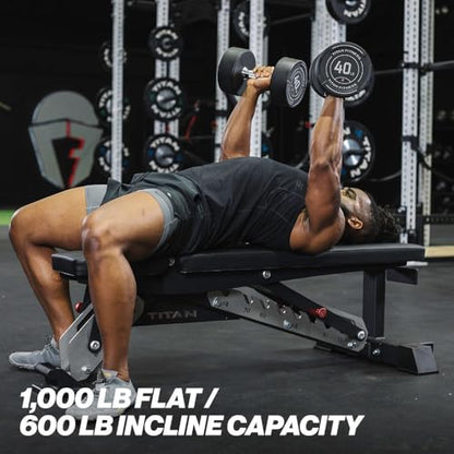 Titan Fitness TITAN Series Adjustable Bench, Supports 600 LB Incline, 1,000 LB Flat, Versatile Single Post Utility Workout Bench for Home Gym, Weightlifting, Strength Training