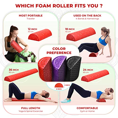 Yes4All High-Density EPP Half Round Back Roller Foam, Exercise Foam Roller for Yoga, Pilates & Stretching - 12, 18, 24, 36 inch - color: Red Snow, style: 36 inch