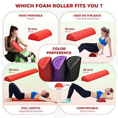 Yes4All High-Density EPP Half Round Back Roller Foam, Exercise Foam Roller for Yoga, Pilates & Stretching - 12, 18, 24, 36 inch - color: Red Snow, style: 36 inch