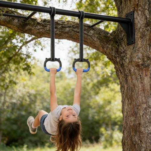 Gym Rings | 440 lbs Adjustable Workout Straps | Gymnastic Rings for Pull up Bar | for Home Backyard Indoor Outdoor Kids Playground Obstacle Course Basement Calisthenics Training