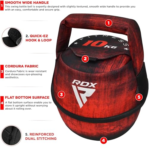 RDX Kettlebell Weights Sandbag with Handle, Fitness Strength Training Weight Lifting Bodybuilding Workout, Swings Squats Snatch Deadlift Thruster, Available In 4 6 8 10 12KG - color: FILLED RED, size: 10KG