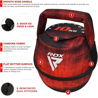 RDX Kettlebell Weights Sandbag with Handle, Fitness Strength Training Weight Lifting Bodybuilding Workout, Swings Squats Snatch Deadlift Thruster, Available In 4 6 8 10 12KG - color: FILLED RED, size: 10KG