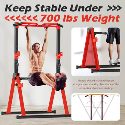 Foldable Power Tower Pull Up Bar Station, Multi-function Stable Pull Up Dip Station for Home Gym Strength Training Equipment