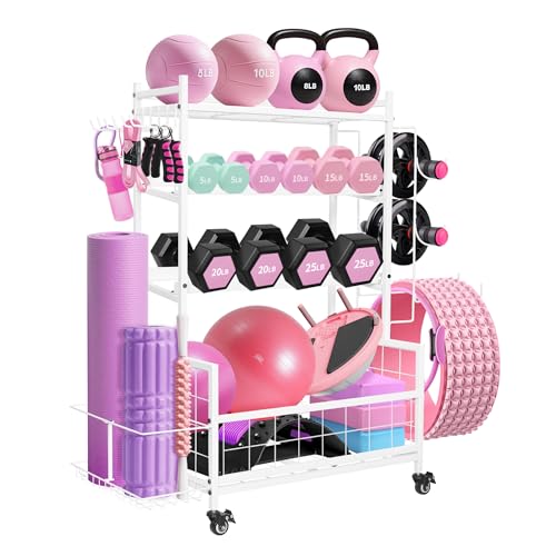 Dumbbell Rack, Weight Rack for Home Gym Dumbbells, Adjustable Barbell Rack for Kettlebells Yoga Mat & Balls, Sports Equipment Organizer Storage Rack - color: White