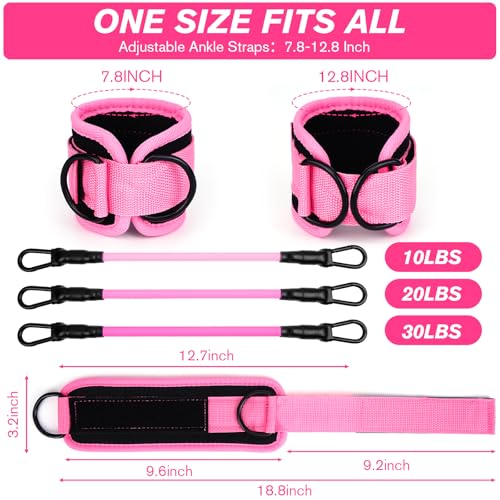 Ankle Resistance Bands with Cuffs Ankle Weights Fitness Band Set for Women Pink