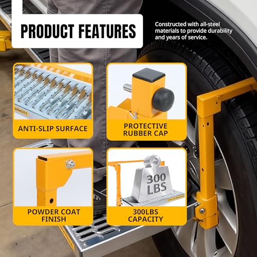 MAXXHAUL 50694 21-1/2" x 7.3" Adjustable Truck Tire Service Step with Non-Slip Platform Foldable 300-lb Capacity — Fits up to 31" Tire Diameter