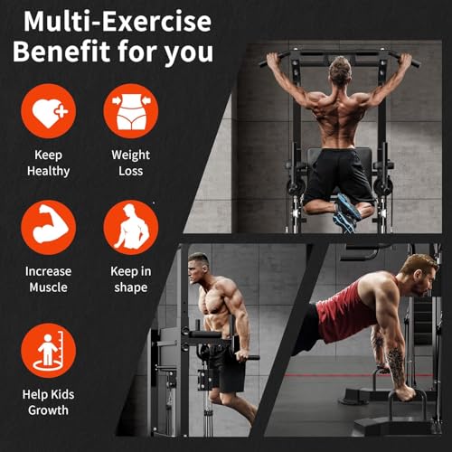 Dland Power Tower Dip Station Pull Up Bar Exercise Tower, Multifunctional Adjustable Height Training Equipment for Home Gym, Free Standing Assisted Fitness Workout Pullup Rack Station Machine - color: Black