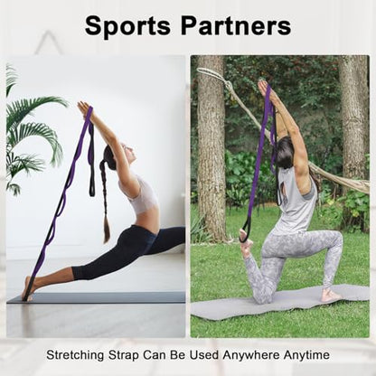 Amrules Yoga Strap for Stretching with 10 Loops Inelastic Soft Polyester Cotton Stretch Out Band for Exercise, Yoga, Pilates and Dance for Men and Women