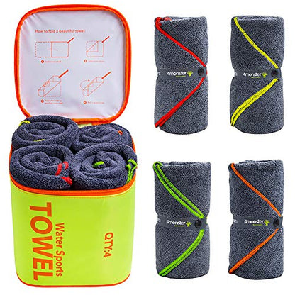 4Monster 4-Pack Quick Dry Microfiber Travel Towels – Super Absorbent, Ultra-Soft Camping Towel Set with Water-Resistant Bag, Lightweight & Compact for RV, Gym, Beach, Pool, Swimming, and Family Trips - color: 4-green