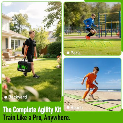 Agility Ladder,Soccer Training Equipment Set,20ft Speed Ladder,4 Agility Hurdles,Football Basketball Training Equipment,Football Accessories for Kids Youth Adults | Footwork, Speed & Agility Training