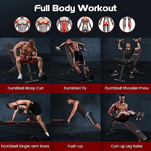 GYMAX Weight Bench, Adjustable Bench Press with 8 Back Positions & 3 Foot Positions, Padded Back & Seat Cushions, Incline/Decline/Flat Workout Bench for Weight Lifting Strength Training Home Gym