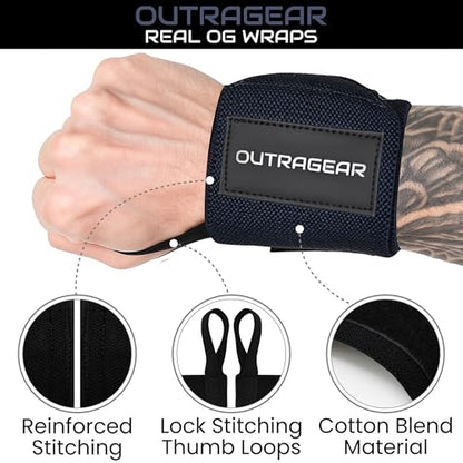 18" OG-Grade Wrist Wraps for Weightlifting – Heavy Duty Wrist Support with Thumb Loop & Lockdown Strap – Wrist Straps for Powerlifting, Bench Press & Gym Training - color: Navy Grit