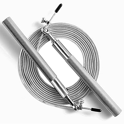 Speed Jump Rope - 360° Swivel Ball Bearing - Adjustable steel coated rope-Aluminum Anti Skipping Handle -Fitness Training Boxing Sports Exercises -Suitable for Kids and Adults - color: Sillver