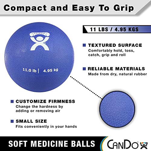 CanDo Soft Medicine Ball 7" Diameter 11lb Blue Exercise Ball for Physical Therapy and Fitness Exercises, Easy Grip Rubber Weighted Ball for Workouts - size: 11 Pound