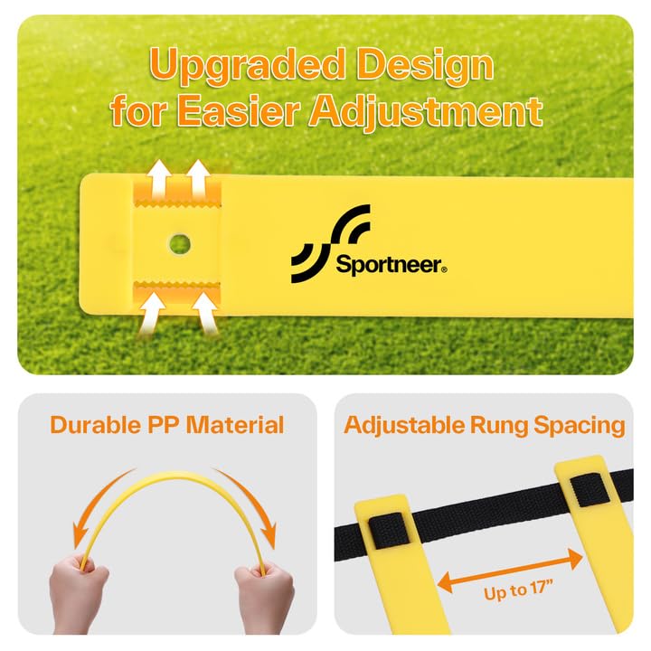 Sportneer Agility Ladder Speed Training Set 12 Rungs 20ft Detachable Exercise Ladders in 2pcs (6 rungs Each) with Ground Stakes for Soccer Football Footwork Training Ladder with Carry Bag