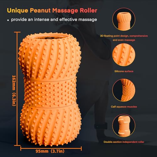 2 in 1 Vibrating Peanut Massage Ball with 6 Massaging Modes and Bluetooth Speaker, Rechargeable Vibrating Massage Yoga Roller Ball for Muscle Recovery, Orange