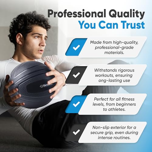 bintiva Non Bounce Slam Ball - Exercise Weighted Deadball for Workout and Fitness Routines - Medicine Dead Weight Ball - color: Black SET - 10 15 20 25 30 LBs