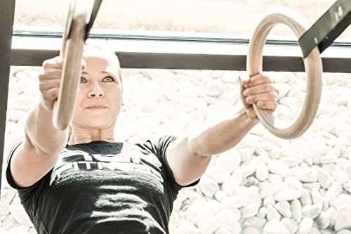 REP Fitness Wood Gymnastic Rings with Numbered Heavy Duty Adjustable Straps - Perfect for Cross-Training Workouts, Gymnastics and Conditioning - size: 1.25", style: 7.5' Straps