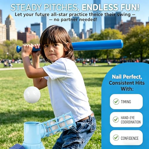 Kids Sports Baseball Toy Set,Trainer Hitting,Tee Popper Batting Training,Indoor/Outdoor,Durable Nylon Strength,Hitting Tee Popper Perfect Swings Tballs Training Equipment with 6 Balls