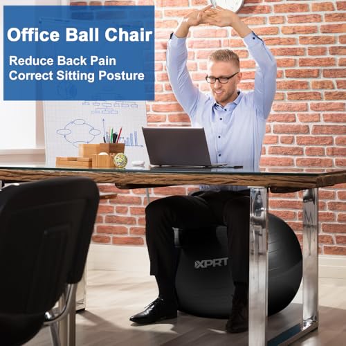 XPRT Fitness Exercise Ball (55/65/75cm) - Yoga Ball for Home Gym Workout, Physical Therapy, Balance, Stability Training - Office Ball Chair with Quick Pump (5 Colors)