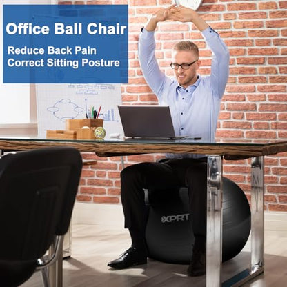 XPRT Fitness Exercise Ball (55/65/75cm) - Yoga Ball for Home Gym Workout, Physical Therapy, Balance, Stability Training - Office Ball Chair with Quick Pump (5 Colors)