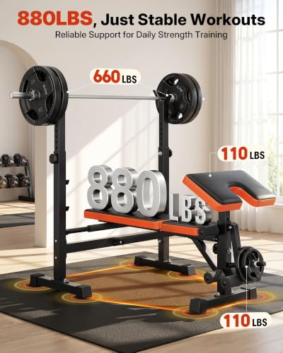 YOLEO 6 in 1 Adjustable & Foldable Weight Bench Set for Bench Press
