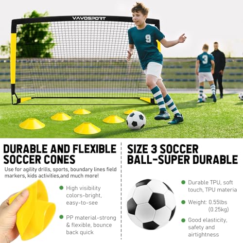 Kids Soccer Goals for Backyard Set, 2 of 4x3 / 6x4 ft Portable Soccer Goal Nets, Pop Up Mini Toddler Soccer Net Training Equipment & Ball, Cones for Ages 3-14, Outdoor Games Gifts for Kids