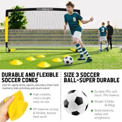 Kids Soccer Goals for Backyard Set, 2 of 4x3 / 6x4 ft Portable Soccer Goal Nets, Pop Up Mini Toddler Soccer Net Training Equipment & Ball, Cones for Ages 3-14, Outdoor Games Gifts for Kids