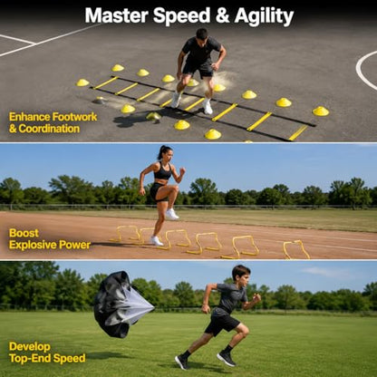 Sport Training Equipment Set, Yellow Agility Ladder, Training Cones, Kick & Juggling Aids, Storage Bag