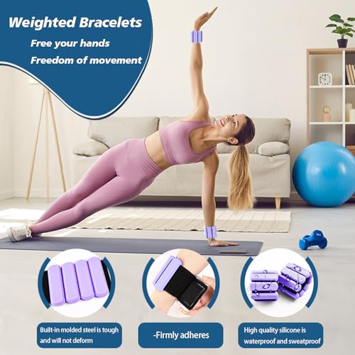 Wrist and Ankle Weights for Women & Men 2 Pack (1lb Each), Adjustable Silicone Wearable Arm & Leg Weights for Pilates, Gym, Yoga, Cardio, Strength Training - color: Purple