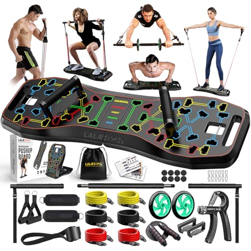 Push Up Board,36 in 1 Home Gym Equipment with Ab Roller Wheel & Resistance Bands, Portable Foldable Workout Board for Full Body Strength Training Men Women,Gift for Boyfriend