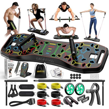 Push Up Board,36 in 1 Home Gym Equipment with Ab Roller Wheel & Resistance Bands, Portable Foldable Workout Board for Full Body Strength Training Men Women,Gift for Boyfriend