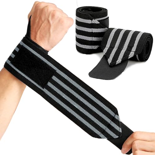 Wrist Wraps 18" Thumb Loop Straps for Powerlifting & Bench Press - color: Gray