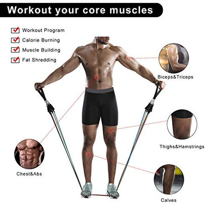 NPET Resistance Band Set 13pcs, Workout Bands, Exercise Band Set with Handle, Ankle Straps, Door Anchor, Carry Bag,for Resistance Training,Home Workouts, Physical Therapy