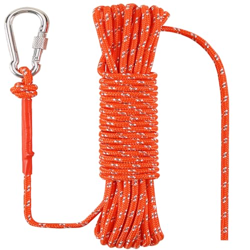 5/16 in x 32 ft Anchor Rope with Hook, Floating, Reflective Orange, for Marine, Boat, Kayak, Fishing, Mooring, Camping - size: 5/16" x 32'