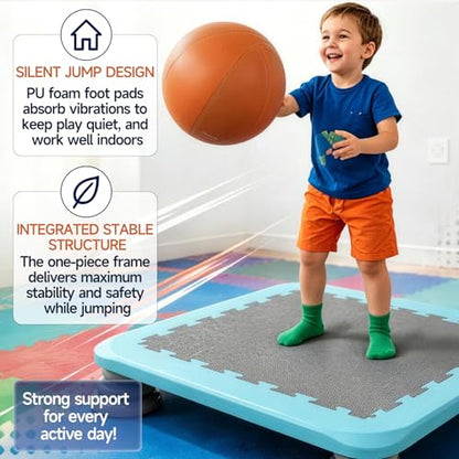 25" Square Mini Trampoline Board for Kids, Indoor Sensory Rebounder & Safe Jumping Pad with Non-Slip Base, Develops Balance Coordination & Motor Skills, Durable for Ages 3-12, Holds 165 lbs