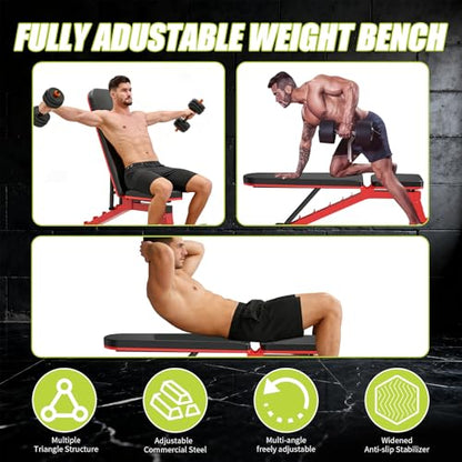 CRYSTAL FIT 1200LB Weight Bench, Heavy Duty Adjustable Weight Bench for Full Body Workout, Foldable Strength Training Bench for Home Gym Dumbbell Exercise