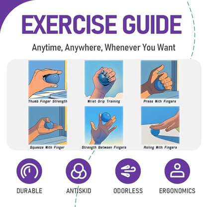 3 Pack Stress Balls for Adults, Squeeze Balls for Hand Therapy, Hand Strengthening Devices with Different Resistance Levels for Finger Forearm Wrist Exercise Relaxation and Pain Relief